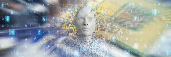 Digital Image Gray Pixelated Woman Close Circuit Board — Stock Photo, Image