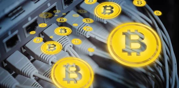 Bitcoin dijital cryptocurrency karşı boş sunucu odası sembolü