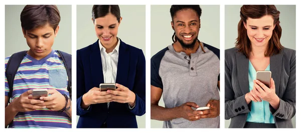 Collage Persone Che Utilizzano Telefono Sfondo Bianco — Foto Stock