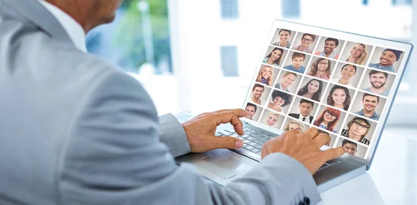 People Collage Portrait 5X5 Businessman Working Laptop — Stock Photo, Image