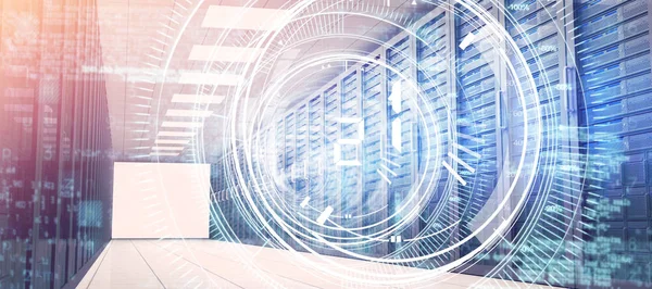 Objektif arabirimi boş koridor tower sunucuların karşı siyah arka plan üzerinde grafik görüntü