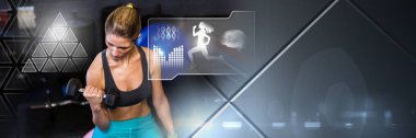 Athletic dijital bileşik kadın spor salonunda sağlık arayüzü ile uygun