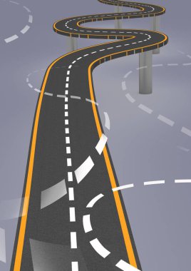 3d çekmecelerinden bendy yolun eğri çizgiler ile dijital bileşik