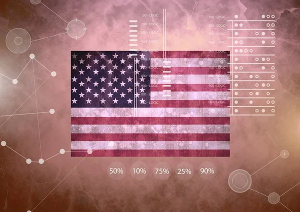 Amerikan Abd Bayrağı Arka Plan Ile Bağlantı Istatistiklerini Grafik Arabirimi — Stok fotoğraf