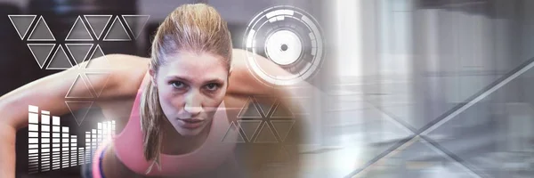 Digital Composite Gym Interfaces Fit Woman Training — Stock Photo, Image