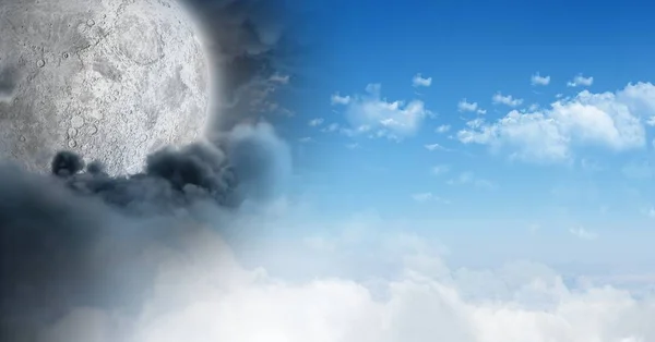 Ψηφιακός Σύνθετος Μέρα Και Νύχτα Φεγγάρι Συννεφιασμένος Ουρανός Αντίθεση Μετάβασης — Φωτογραφία Αρχείου