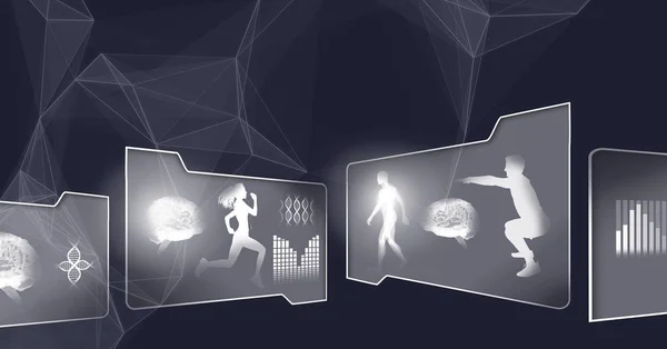 Digital Komposit Människors Hälsa Och Fitness Gränssnitt Och Triangel Polygon — Stockfoto
