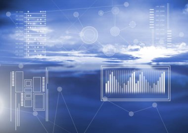 Bulutlu gökyüzü arka plan ile bağlantı istatistiklerini grafik arabirimi düzeninin dijital bileşik
