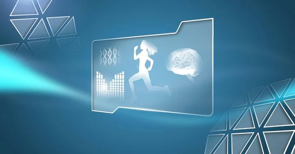 Digital Komposit Människors Hälsa Och Fitness Gränssnitt Och Blå Bakgrund — Stockfoto