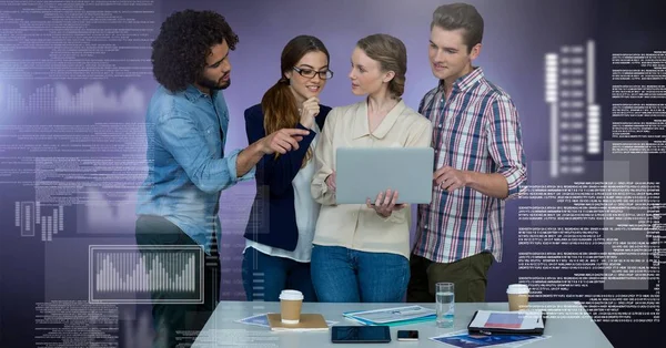 Digital Sammansatt Grupp Människor Som Arbetar Laptop Med Textgränssnitt — Stockfoto