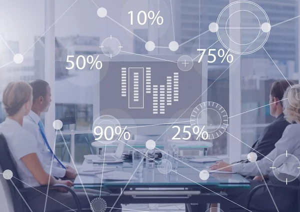 Digital Komposit Business Overlay Interface Med Affärsmän Office Styrelsemöte — Stockfoto