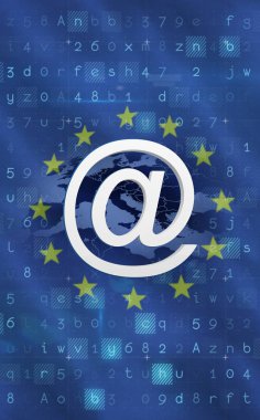 Avrupa Birliği bayrağı ile ikili kodları ve @ işareti yakın çekim