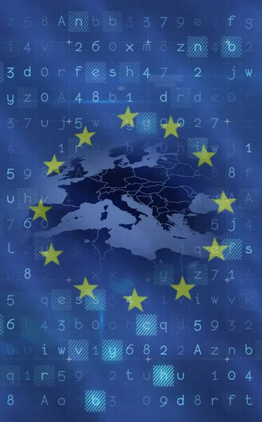Bandera Unión Europea Con Códigos Binarios Acercamiento — Foto de Stock