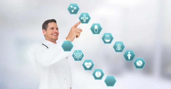 Digital Composite Male Doctor Interacting Medical Hexagon Interface — Stock Photo, Image