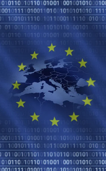 Σημαία Της Ευρωπαϊκής Ένωσης Δυαδικούς Κώδικες Γκρο Πλαν — Φωτογραφία Αρχείου