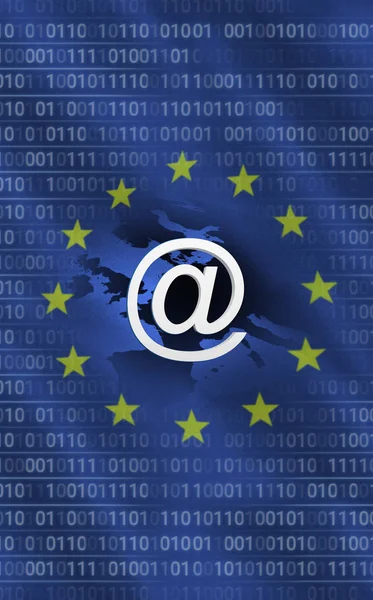 Close Bandeira União Europeia Com Códigos Binários Sign — Fotografia de Stock