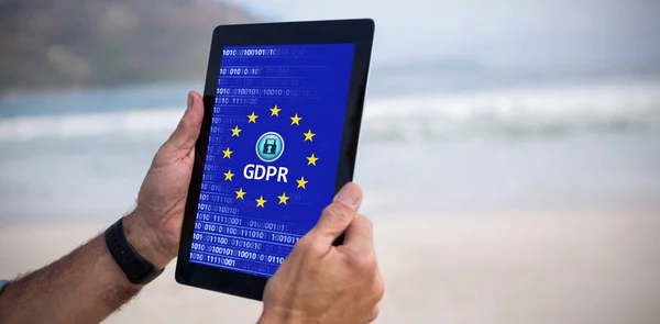 Unión Europea Bloqueada Contra Imagen Recortada Del Hombre Usando Tableta — Foto de Stock