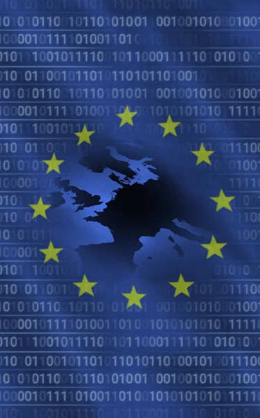 Nahaufnahme Der Flagge Der Europäischen Union Mit Binären Codes — Stockfoto