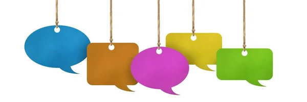 Digital Composite Hanging Paper Speech Bubbles — Stock Photo, Image