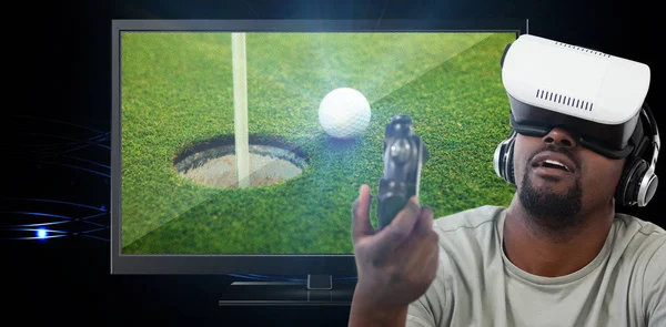Homem Usando Fone Ouvido Realidade Virtual Jogar Jogo Vídeo Contra — Fotografia de Stock