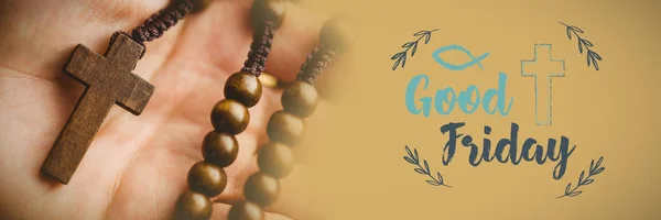 Easter Message Hand Holding Rosary Beads — Stock Photo, Image