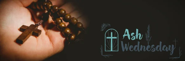 Easter Message Hand Holding Rosary Beads — Stock Photo, Image