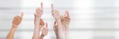Digital composite of Teamwork transition with thumbs up hands group clipart