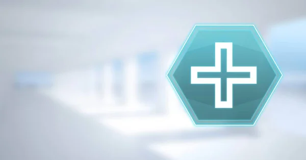 Digital Komposit Medicinska Cross Gränssnitt Hexagon Ikonen — Stockfoto
