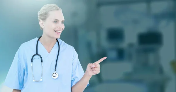 Digital Composite Female Doctor Interacting Air Touch — Stock Photo, Image