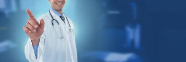 Digital composite of Male doctor interacting with air touch