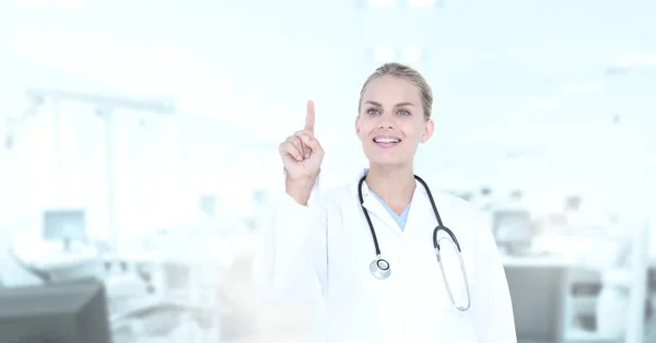 Digital Composite Female Doctor Interacting Air Touch — Stock Photo, Image