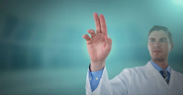 Bir Erkek Doktor Hava Dokunmatik Ile Etkileşim Dijital Bileşik — Stok fotoğraf