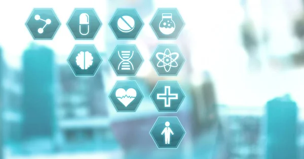 Digital Komposit Medicinska Gränssnitt Hexagon Ikoner — Stockfoto