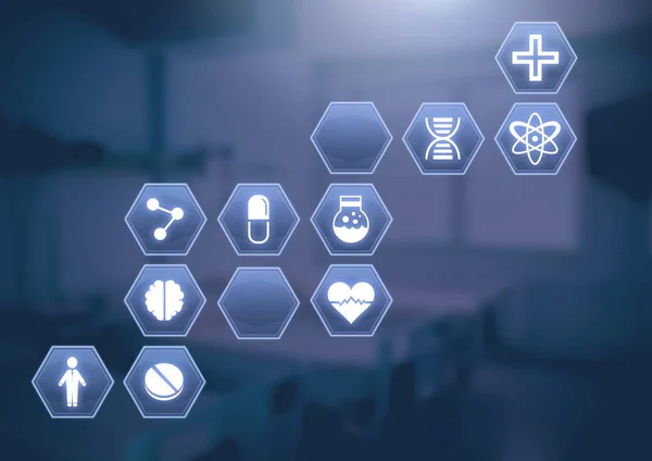 Digital Komposit Medicinska Gränssnitt Hexagon Ikoner — Stockfoto