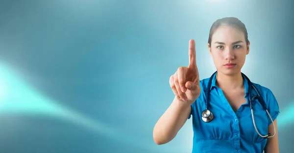 Bir Kadın Doktor Hava Dokunmatik Ile Etkileşim Dijital Bileşik — Stok fotoğraf