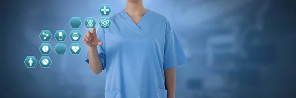 Digital Komposit Läkare Som Interagerar Med Medicinsk Hexagon Gränssnitt — Stockfoto