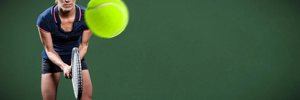 Tennis Player Playing Tennis Racket Green Background — Stock Photo, Image