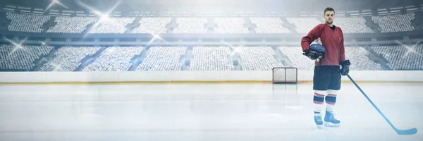 Hockeyspelare Med Hockeyklubba Ice Arena — Stockfoto