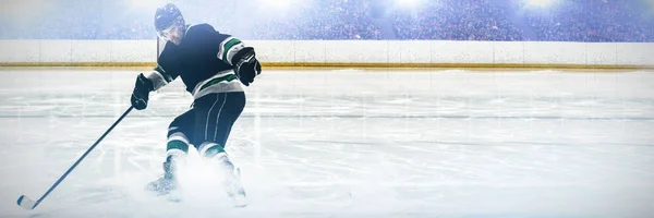 hockey player with hockey stick on the ice arena