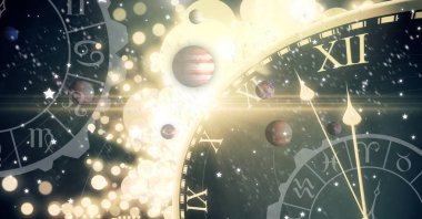 Zaman ve uzay ve gezegenler ile Astroloji burç dijital bileşik