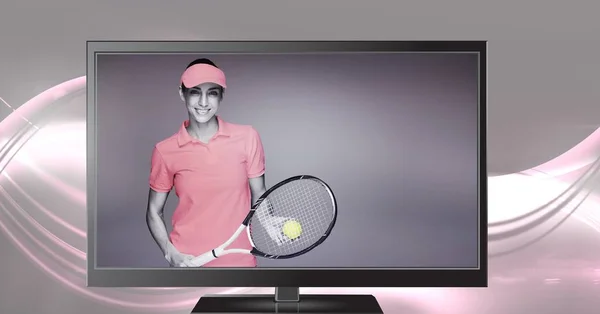 テニス プレーヤー テレビのデジタル合成 — ストック写真