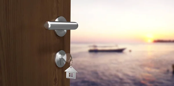 Digitally Generated Image Brown Door House Key Passenger Craft Sea — Stock Photo, Image