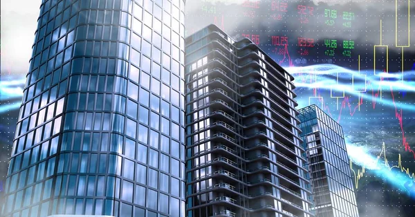 Digital Composite Tall Buildings Economic Finance Background — Stock Photo, Image