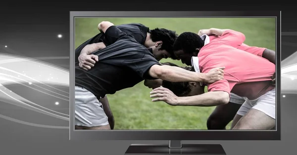 Digitale Composiet Van Rugbyspelers Televisie — Stockfoto