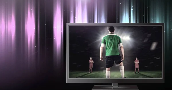 テレビでサッカー選手のデジタル合成 — ストック写真