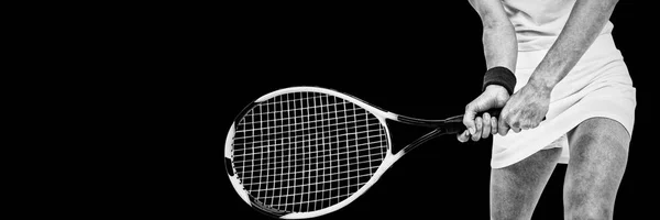 Спортсмен Играет Теннис Ракеткой Белом Фоне — стоковое фото