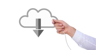 Tel bağlantı ile bulut download tutan el dijital bileşik