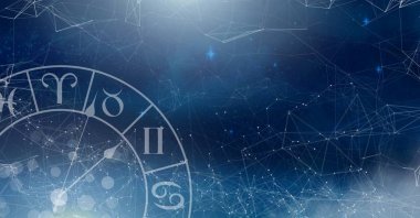 Bağlantı çizgileri ile Astroloji burç dijital bileşik