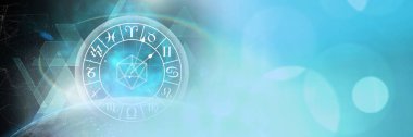 Astroloji burç ile mavi pırıltı ışık ve gezegen dijital bileşik