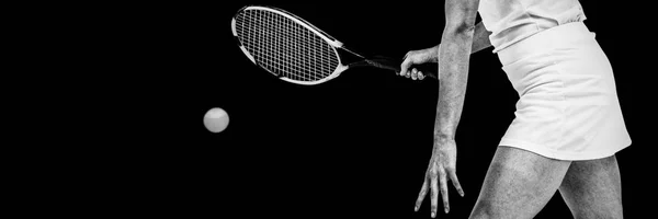 Спортсмен Играет Теннис Ракеткой Белом Фоне — стоковое фото